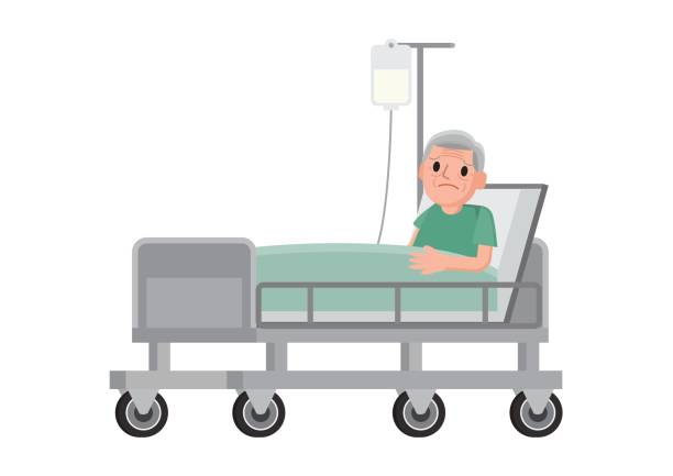 starszy pacjent płci męskiej odpoczywa w szpitalu. - hospital bed obrazy stock illustrations