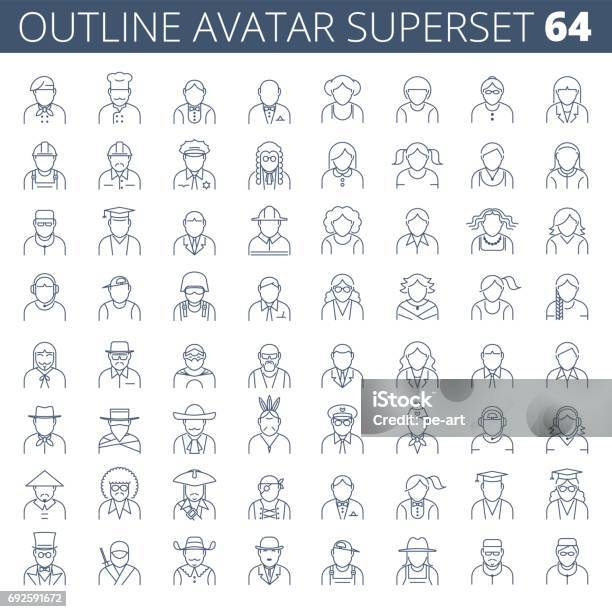 Business Office Profession And Occupation Vector Line Avatar Set Stock Illustration - Download Image Now
