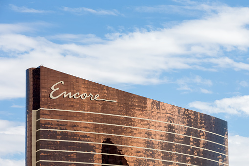 Las Vegas, USA - October 28, 2016:  Encore Hotel in Las Vegas, NV set against a blue sky.  The Encore is a hotel, resort, casino, and sister property to the Wynn.  The combined properties form the world