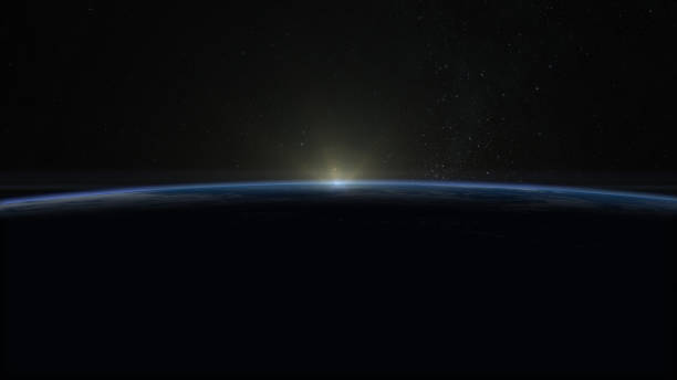 istock Sunrise over the Earth. Realistic atmosphere. Volumetric clouds. View from space. Starry sky. 692607764