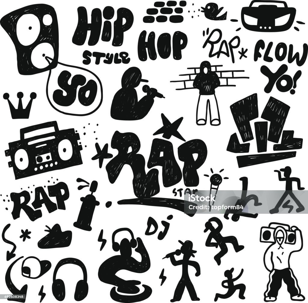 rap doodle set rap icon set Graffiti stock vector