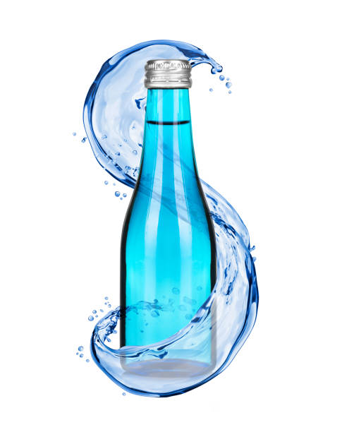 istock Splashes of water around a bottle on a white background 692609600