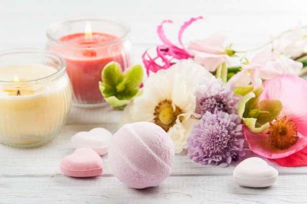 istock Bath bombs on old wooden background 692617274