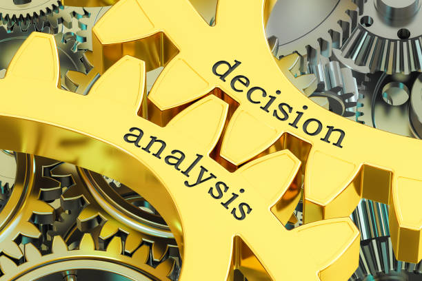 istock decision analysis concept on the gearwheels, 3D rendering 692621658