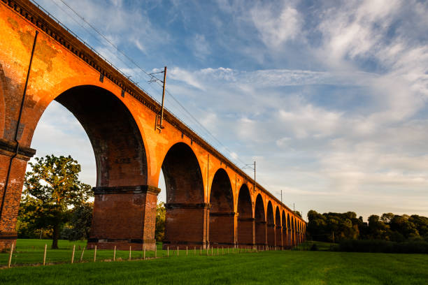 Sunset at the Twemlow Railway Viaduct in Holmes Chapel, an Historic England Grade 2 listed building stock photo
