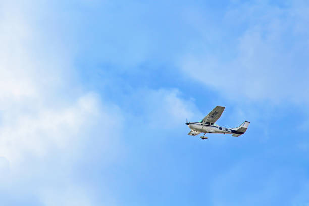 Aircraft Cessna 182 K Skylane UR-LUC by Mechanic-Avia in the sky stock photo