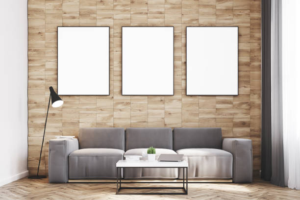 istock Light wood walls living room, front 692640762