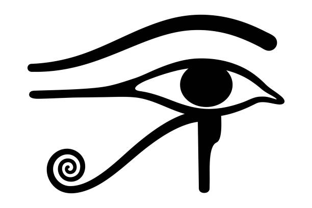 Wedjat. Eye of Horus. Ancient Egyptian symbol Wedjat, later called Eye of Horus. Ancient Egyptian symbol of protection, royal power and good health, personified in goddess Wadjet. Similar to Eye of Ra, belonging to god Ra. Illustration. Vector. horus stock illustrations