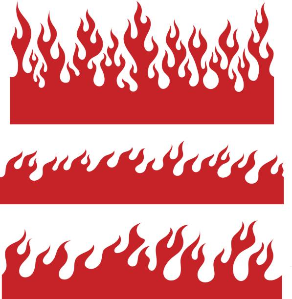 Red flame elements for the endless border Red fire bars, old school flame elements for the endless border, isolated vector illustration flame designs stock illustrations