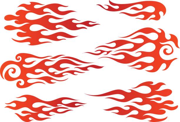 Red to orange gradient flame elements Red to orange gradient colored fire, old school flame elements, isolated vector illustration tribal tattoo vector stock illustrations