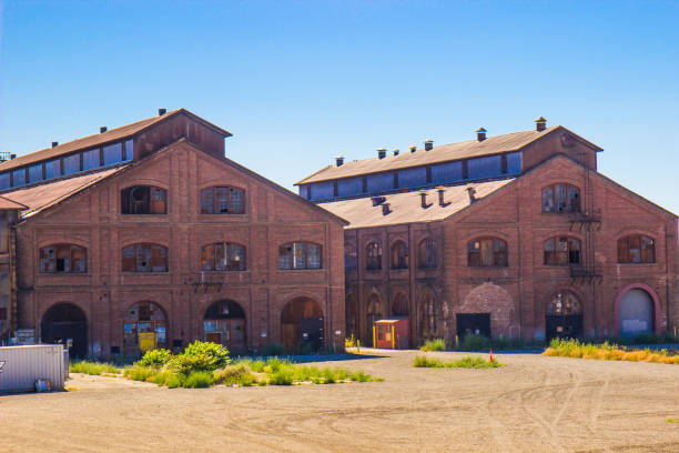Vintage Brick Buildings At Railroad Maintenance Yard