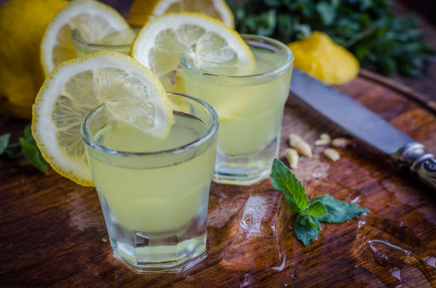 istock Italian traditional liqueur limoncello with lemon 692670628