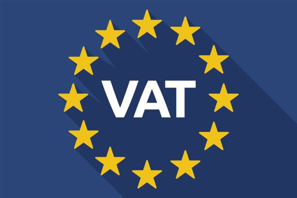 illustrazioni stock, clip art, cartoni animati e icone di tendenza di lunga bandiera dell'ue ombra con l'acronimo dell'imposta sul valore aggiunto iva - value added tax