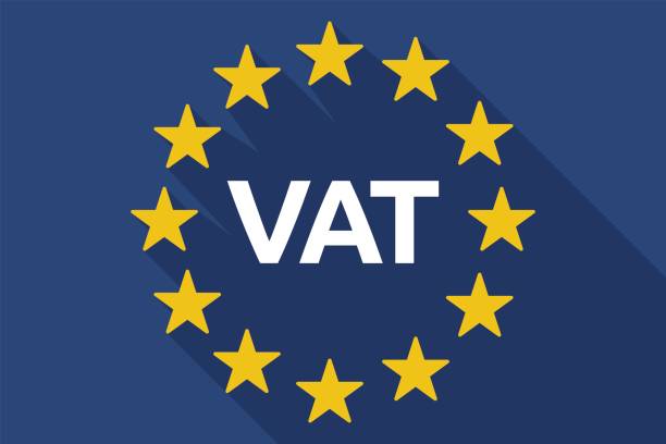 ilustrações, clipart, desenhos animados e ícones de sombra longa bandeira da ue, com o valor adicionado a sigla de imposto vat - added