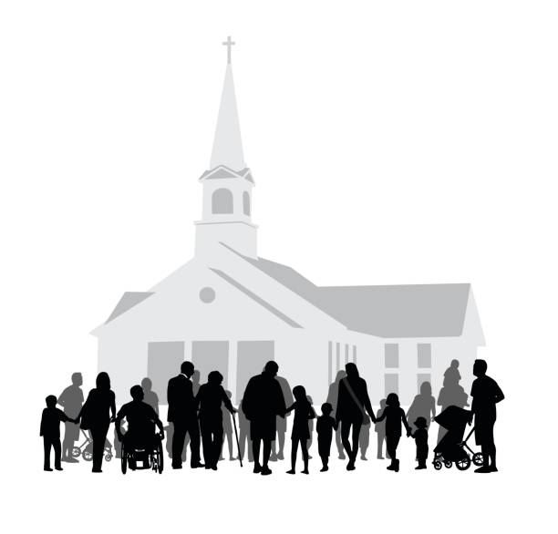 Church Community Gathering Silhouette vector illustration church clipart stock illustrations