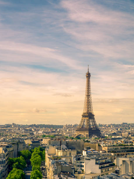 istock Paris cityscape with Eiffel tower in twilight. view of Eiffel tower from Are de Triomphe 692671114