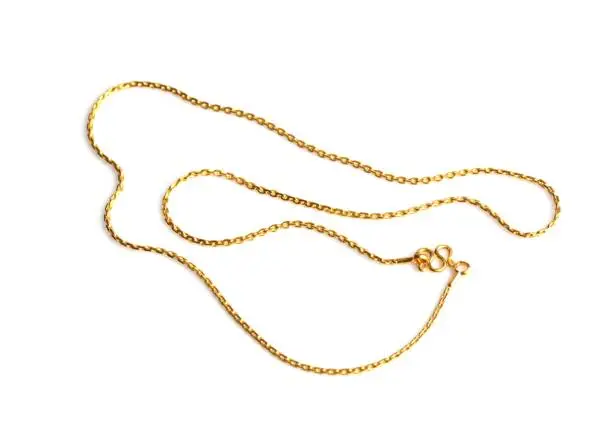 Photo of gold chain on a white background