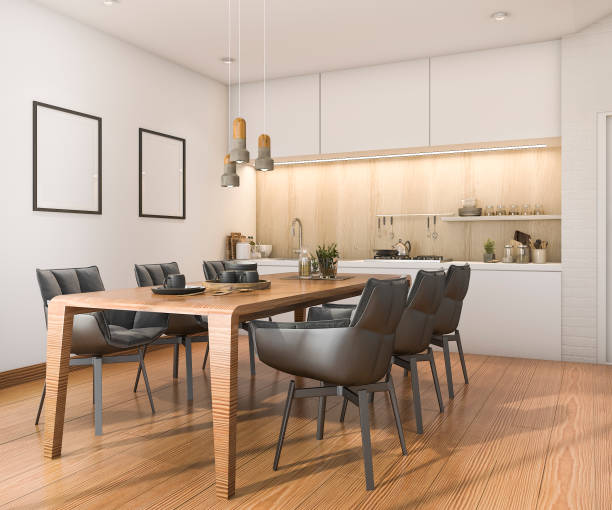 istock 3d rendering wood loft kitchen with bar and living zone 692699094
