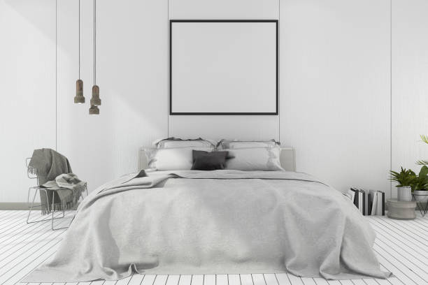 istock 3d rendering mock up scandinavian bedroom with white tone wood 692699104