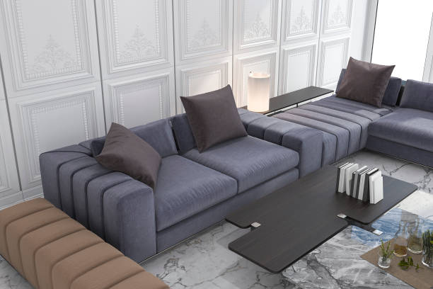 istock 3d rendering blue and brown sofa set in classic luxury white room 692699114