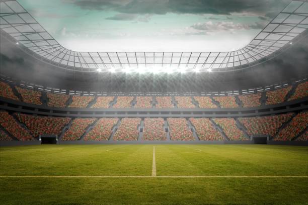 istock Football pitch in large stadium 692717384