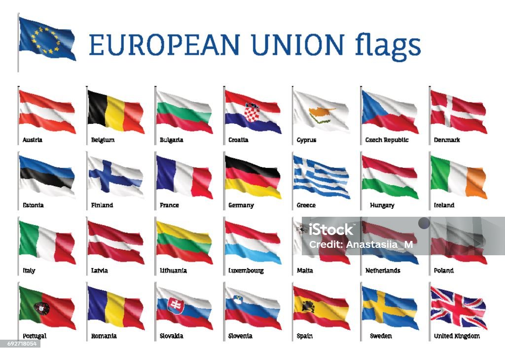設置揮舞著歐盟的旗幟 - 免版稅旗幟圖庫向量圖形