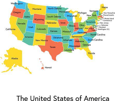 Ilustración de Mapa De Color De Estados Unidos Con Los Nombres Y Las  Regiones y más Vectores Libres de Derechos de Cartografía - iStock