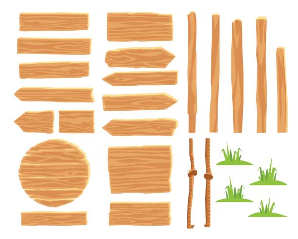 Designer for creating wooden road signs Set of wooden tablets. Vector icons on white background. Elements for design. Concept of location. Designer for creating wood road signs. tree borders stock illustrations