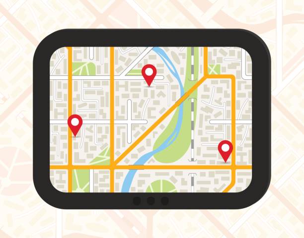 GPS navigator with generic city map and pinpoints. EPS10 vector illustration in flat style. GPS navigator with generic city map and pinpoints. EPS10 vector illustration in flat style. global positioning system illustrations stock illustrations