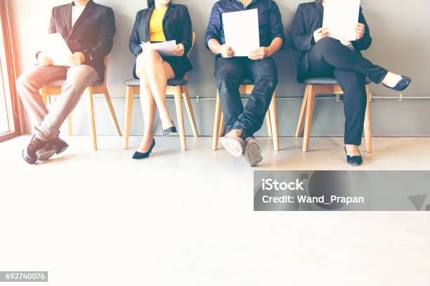 Group Of People Waiting For Job Interview Stock Photo - Download Image Now - Job Interview, Recruitment, Interview - Event