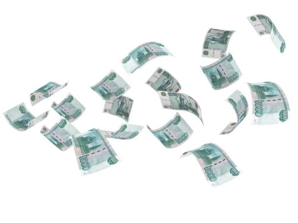Russian ruble flying money concept