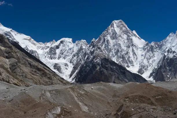 Gasherbrum 4 mountain peak at K2 trekking route along the way to Concordia camp, K2 trek, Pakistan, Asia