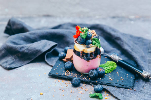 istock Jogurt and jelly dessert with berries 692758194