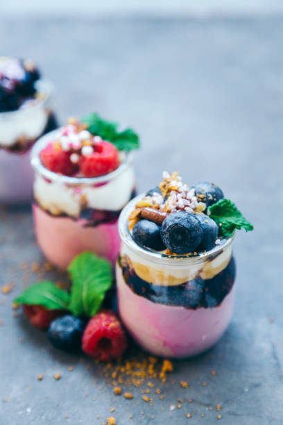 istock Jogurt and jelly dessert with berries 692758282