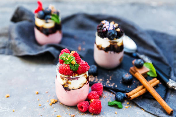 istock Jogurt and jelly dessert with berries 692758802
