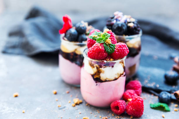 istock Jogurt and jelly dessert with berries 692758838
