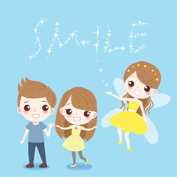 ilustrações, clipart, desenhos animados e ícones de crianças dos desenhos animados com a fada dos dentes - human teeth fairy cartoon toothbrush