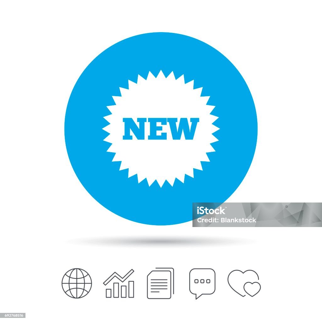 New sign icon. New arrival star symbol. New sign icon. New arrival star symbol. Copy files, chat speech bubble and chart web icons. Vector Arrival stock vector