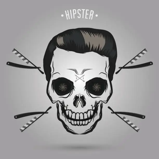 Vector illustration of hipster skull barber