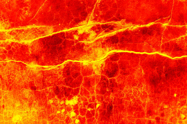 texture de sol rouge de chaleur fissuré après volcan éruption - solidified photos et images de collection