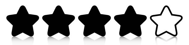 黒の反射と 4 つ星のアイコンの評価。 - rating star shape ranking four objects点のイラスト素材／クリップアート素材／マンガ素材／アイコン素材