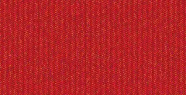 Vector illustration of Bright knitted texture on red background.