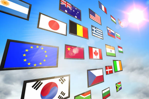 istock Screen collage showing international flags 692775874
