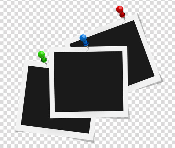 istock Set of square frames template on colored pins with shadows isolated on transparent background. Vector illustration 692782884