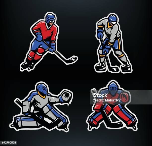 Hockey Players And Goalkeepers Set Vector Illustration Stock Illustration - Download Image Now