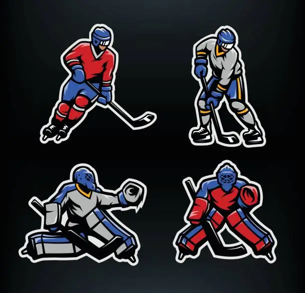 Vector illustration of Hockey players and goalkeepers set. Vector illustration.