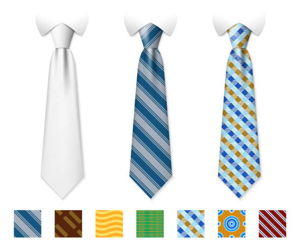 ilustrações de stock, clip art, desenhos animados e ícones de customizable neckties vector templates with seamless textures set - necktie isolated clothing white