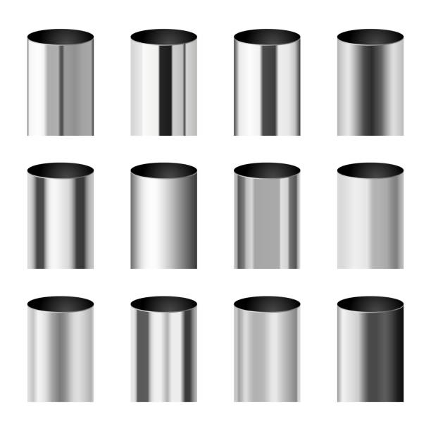 Chrome metal polished gradients corresponding to cylinder pipe vector set Chrome metal polished gradients corresponding to cylinder pipe vector set. Gradient aluminium cylinder illustration collection chrome stock illustrations