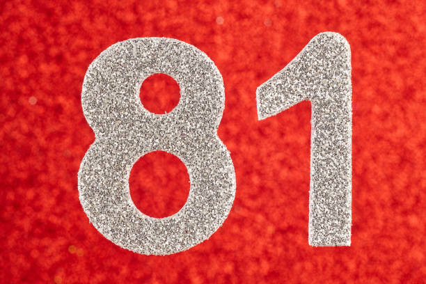 Number eighty-one silver color over a red background. Anniversary.