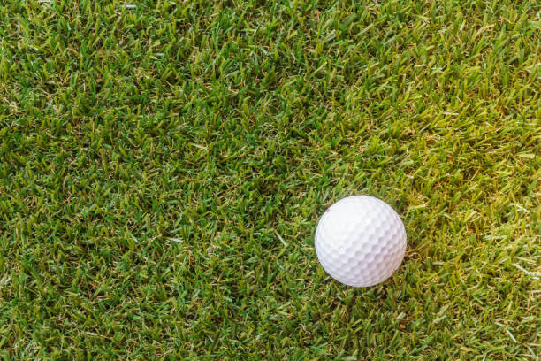 istock Elevated view of golf ball on grass 692794340